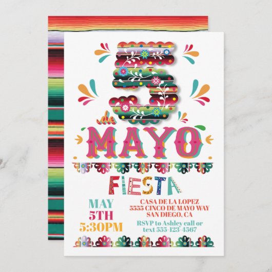 Cinco de Mayo Mexican Fiesta Paper Picado Einladung (Vorne/Hinten)
