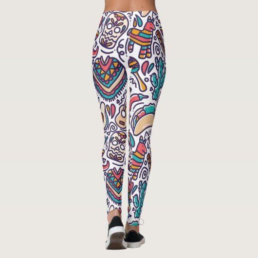 Cinco De Mayo Mexican Fiesta Seamless Pattern Leggings (Rückseite)