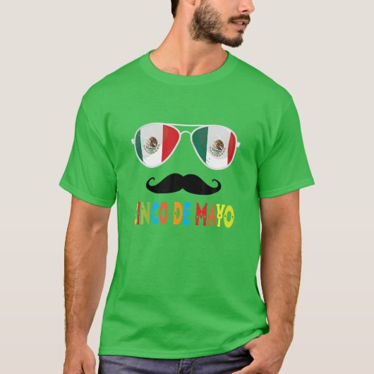 Cinco De Mayo Mexican Flag Mustache Funny T-Shirt (Vorderseite)