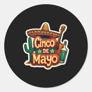 Cinco De Mayo Mexikanischer Kaktus Sombrero Gitarr Runder Aufkleber