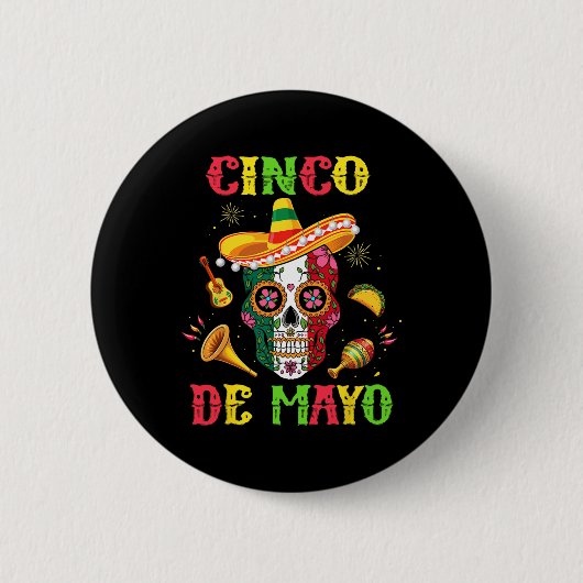 Cinco De Mayo Mexikanischer Zucker-Schädel-Fiesta- Button (Vorderseite)