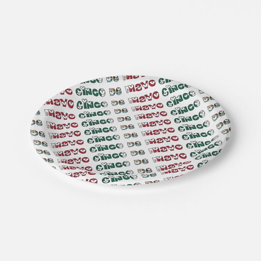 Cinco de Mayo Mexiko - Farbtypografie der mexikani Pappteller (Schrägansicht)