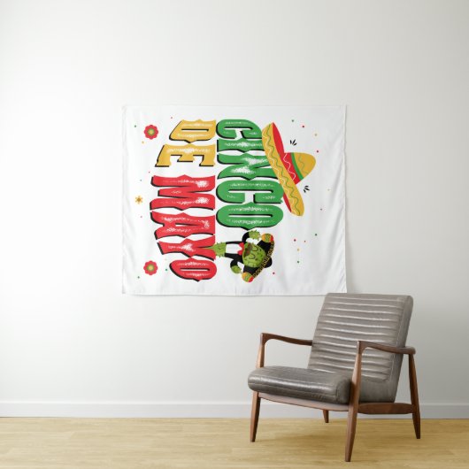 Cinco De Mayo mit Hat Cactus Funny Cinco De Mayo Wandteppich (Beispiel (Horizontal))