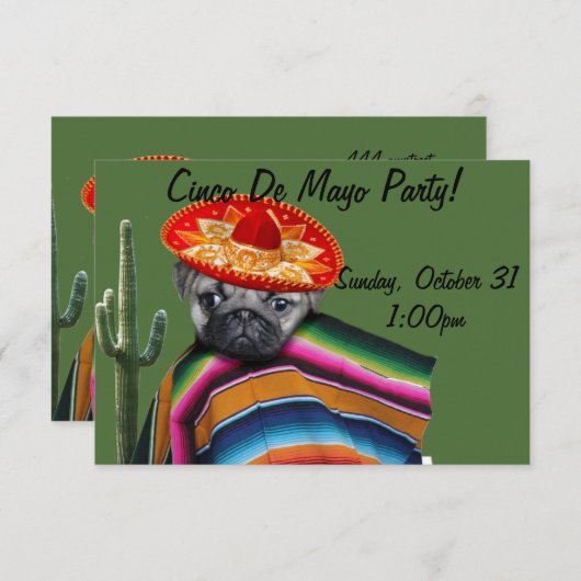 Cinco de Mayo Mops Hund Party Einladung (Vorne/Hinten)