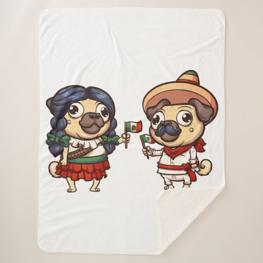 Cinco De Mayo Mops Sherpa Blanket Sherpadecke (Vorderseite)