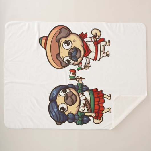 Cinco De Mayo Mops Sherpa Blanket Sherpadecke (Vorderseite (Horizontal))