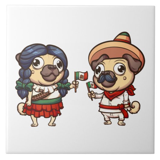 Cinco De Mayo Möpsen Tile Fliese (Vorderseite)