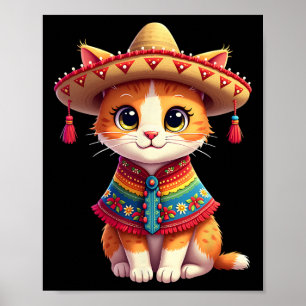 Cinco De Mayo Niedlich Mexican Cat Sombrero Poncho Poster