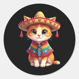 Cinco De Mayo Niedlich Mexican Cat Sombrero Poncho Runder Aufkleber