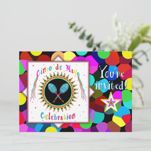 Cinco de Mayo Party Einladung - Feierlich, farbenf (Stehend Vorderseite)
