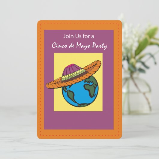Cinco De Mayo Party Einladung Mexican Hat Globe (Stehend Vorderseite)