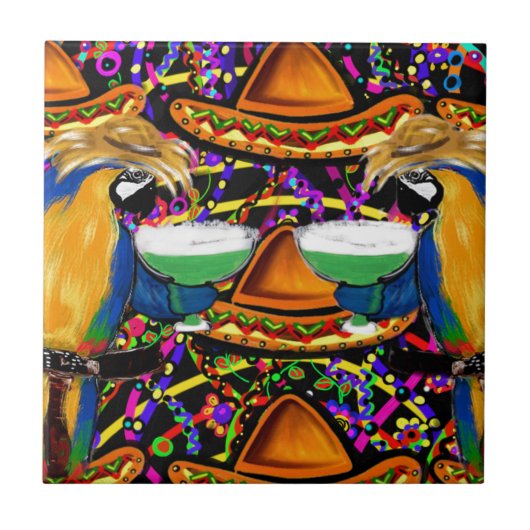 Cinco De Mayo Party Parrot Fliese (Vorderseite)