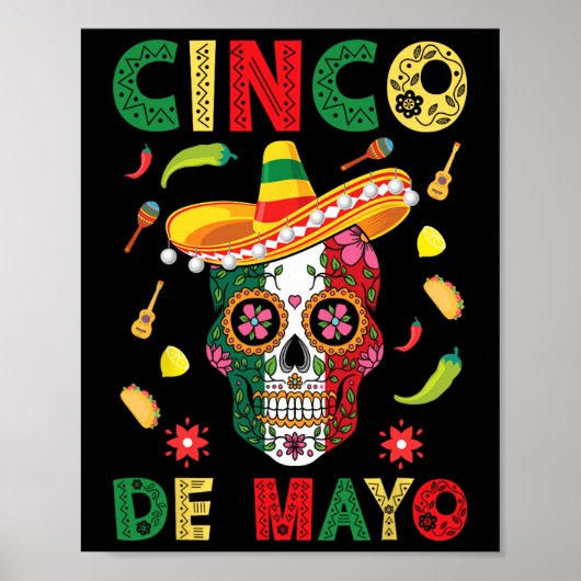 Cinco De Mayo Party Sugar Skull Mexican Fiesta Men Poster (Vorne)