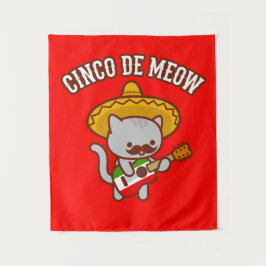 Cinco de Mayo Party Tapestry: CINCO DE MEOW Cat Wandteppich