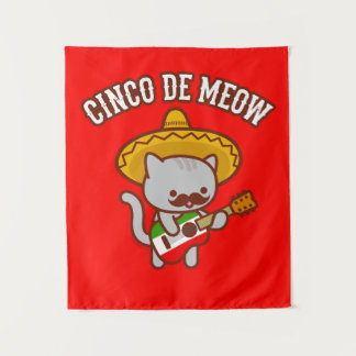 Cinco de Mayo Party Tapestry: CINCO DE MEOW Cat Wandteppich