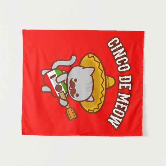 Cinco de Mayo Party Tapestry: CINCO DE MEOW Cat Wandteppich (Vorderseite (Horizontal))