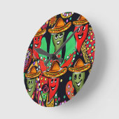 Cinco de Mayo Peppers Runde Wanduhr (Winkel)