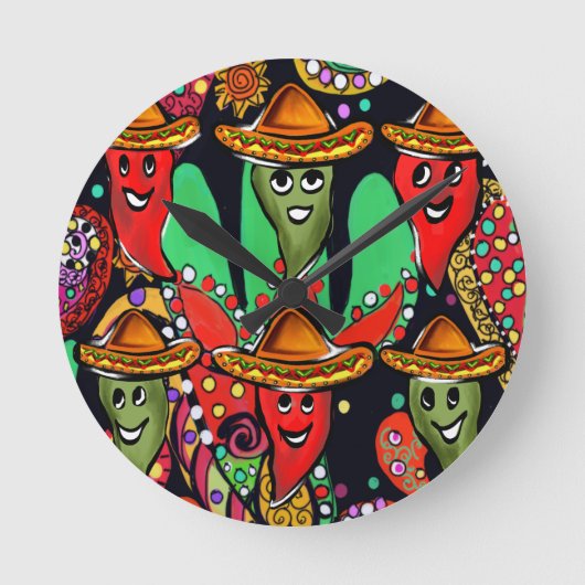 Cinco de Mayo Peppers Runde Wanduhr (Vorderseite)