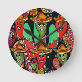 Cinco de Mayo Peppers Runde Wanduhr