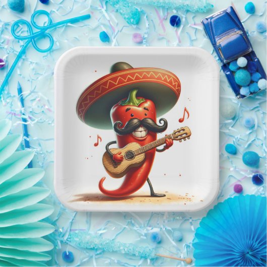 Cinco de Mayo Roter Chili Pfeffer Musiker Pappteller (Party)
