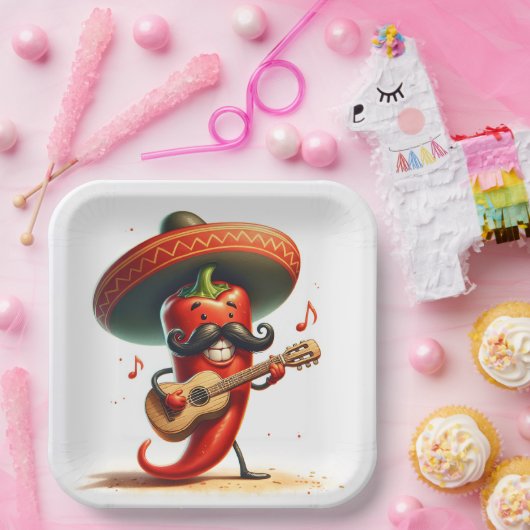 Cinco de Mayo Roter Chili Pfeffer Musiker Pappteller (Party)