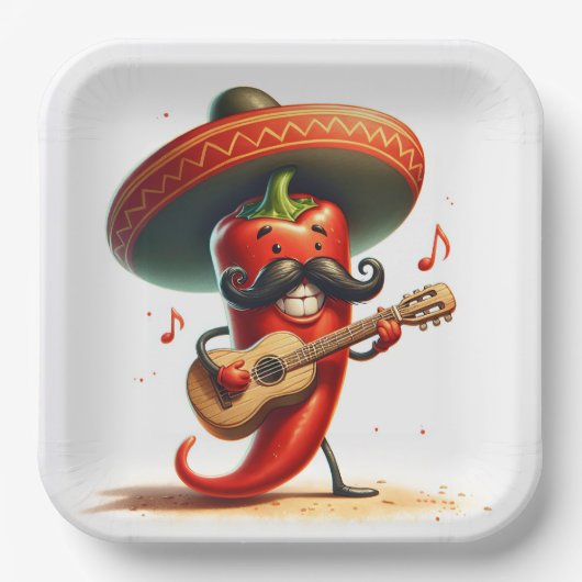 Cinco de Mayo Roter Chili Pfeffer Musiker Pappteller (Vorderseite)