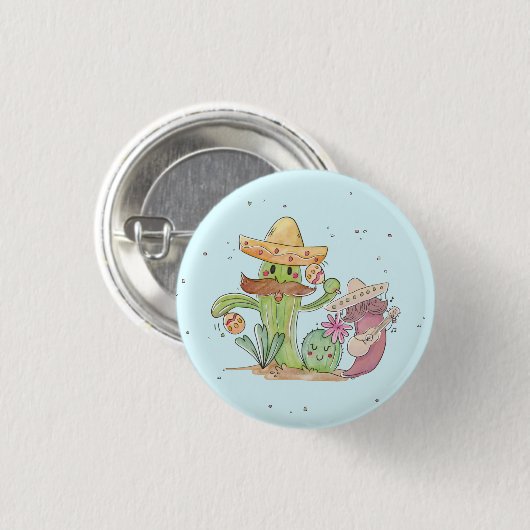 Cinco de Mayo Singing Cactus und Pepper Mariachis Button (Vorne & Hinten)