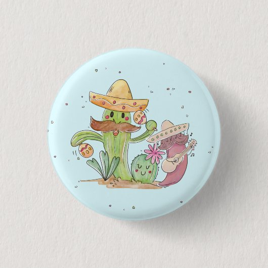 Cinco de Mayo Singing Cactus und Pepper Mariachis Button (Vorderseite)