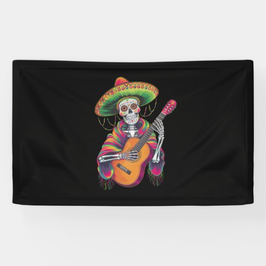 Cinco De Mayo Skeleton Skull Fiesta Guitar Banner (Horizontal)