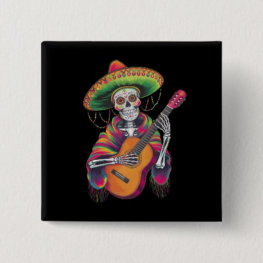 Cinco De Mayo Skeleton Skull Fiesta Guitar Button (Vorderseite)