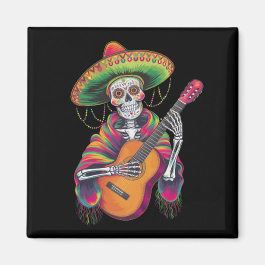 Cinco De Mayo Skeleton Skull Fiesta Guitar Magnet (Vorne)