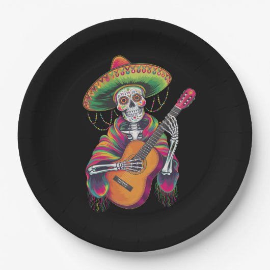 Cinco De Mayo Skeleton Skull Fiesta Guitar Pappteller (Vorderseite)