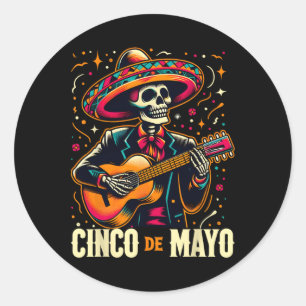 Cinco De Mayo Skeleton Skull Sombrero Gitarre Mexi Runder Aufkleber