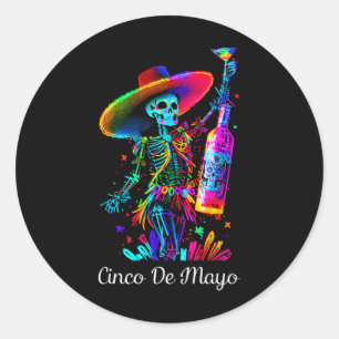 Cinco De Mayo Skelett Bunter Zuckerschädel Tequil Runder Aufkleber