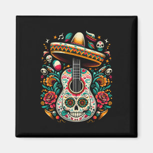 Cinco De Mayo Skelett Schädel Sombrero Gitarre Mex Magnet