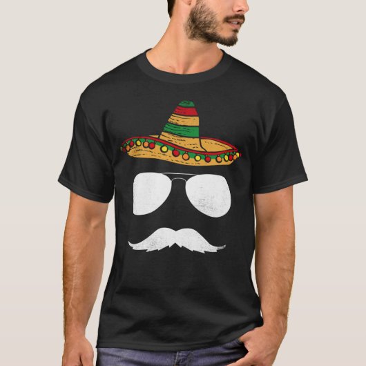 Cinco De Mayo Sombrero Mustache Face Sunglasses Me T-Shirt (Vorderseite)