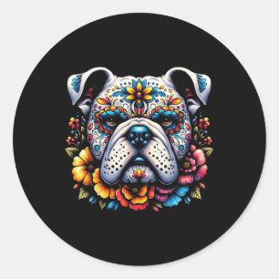 Cinco De Mayo Sugar Skull Blume Bulldog Runder Aufkleber