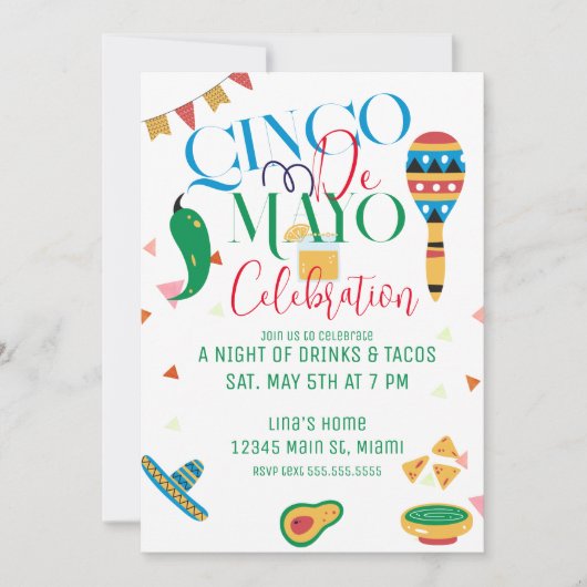 Cinco De Mayo Taco Party Fiesta Celebration Einladung (Vorderseite)