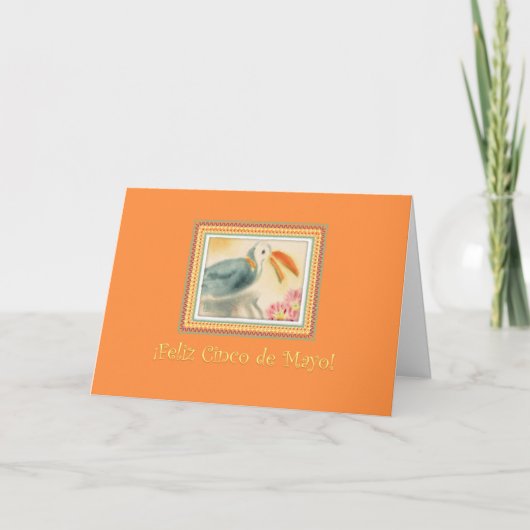 Cinco de Mayo Toucan auf Spanisch über Orange Karte (Vorderseite)