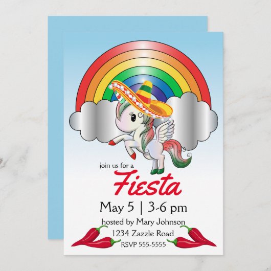 Cinco de Mayo Unicorn Pegasus Einladung (Vorne/Hinten)