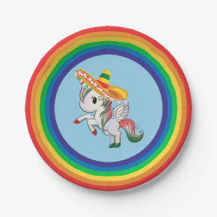 Cinco de Mayo Unicorn Pegasus Rainbow Pappteller