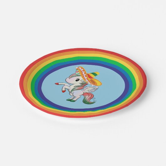 Cinco de Mayo Unicorn Pegasus Rainbow Pappteller (Schrägansicht)