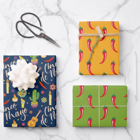 Cinco de Mayo Wrapping Paper Set 3 Geschenkpapier Set (Vorderseite)