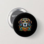 Cinco De Mayo Zucker-Schädel-Blume Beagle-Hund  Button (Vorne & Hinten)