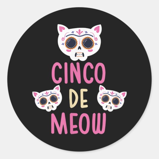 Cinco De Meow Cat Cinco De Mayo Funny Skull Cat Runder Aufkleber (Vorderseite)