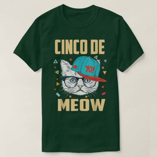 Cinco De Meow Cool Cat Wear Hat Cinco De Mayo Cat T-Shirt (Design vorne)