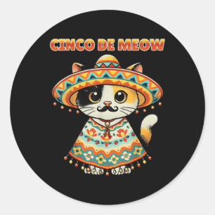 Cinco De Meow Funny Cat Sombrero Fiesta Spaß Runder Aufkleber