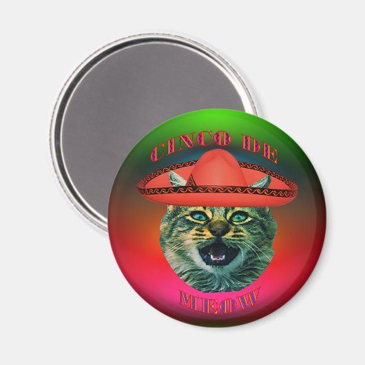 Cinco De Meow Gray Cat Cinco De Mayo Mexico Refrig Magnet (Vorderseite/Rückseite)