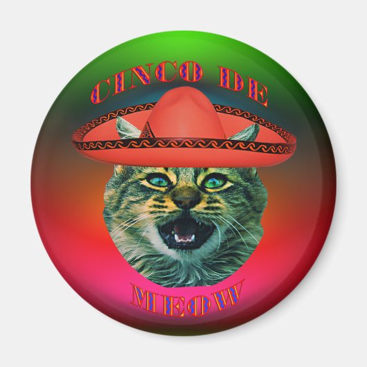 Cinco De Meow Gray Cat Cinco De Mayo Mexico Refrig Magnet (Vorne)