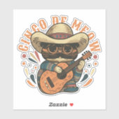 CINCO DE MEOW MEXICAN CAT MIT GUITAR AUFKLEBER (Blatt)